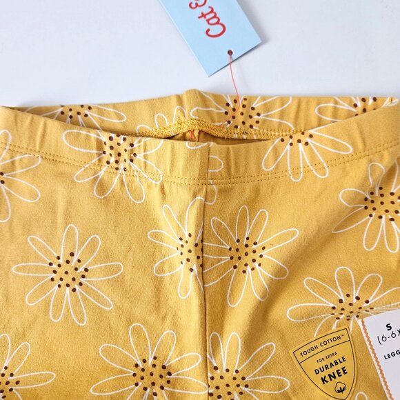 Cat & Jack Girls' Yellow Floral Leggings Size S (6-6X) Durable Knee Tough Cotton - Picture 5 of 9